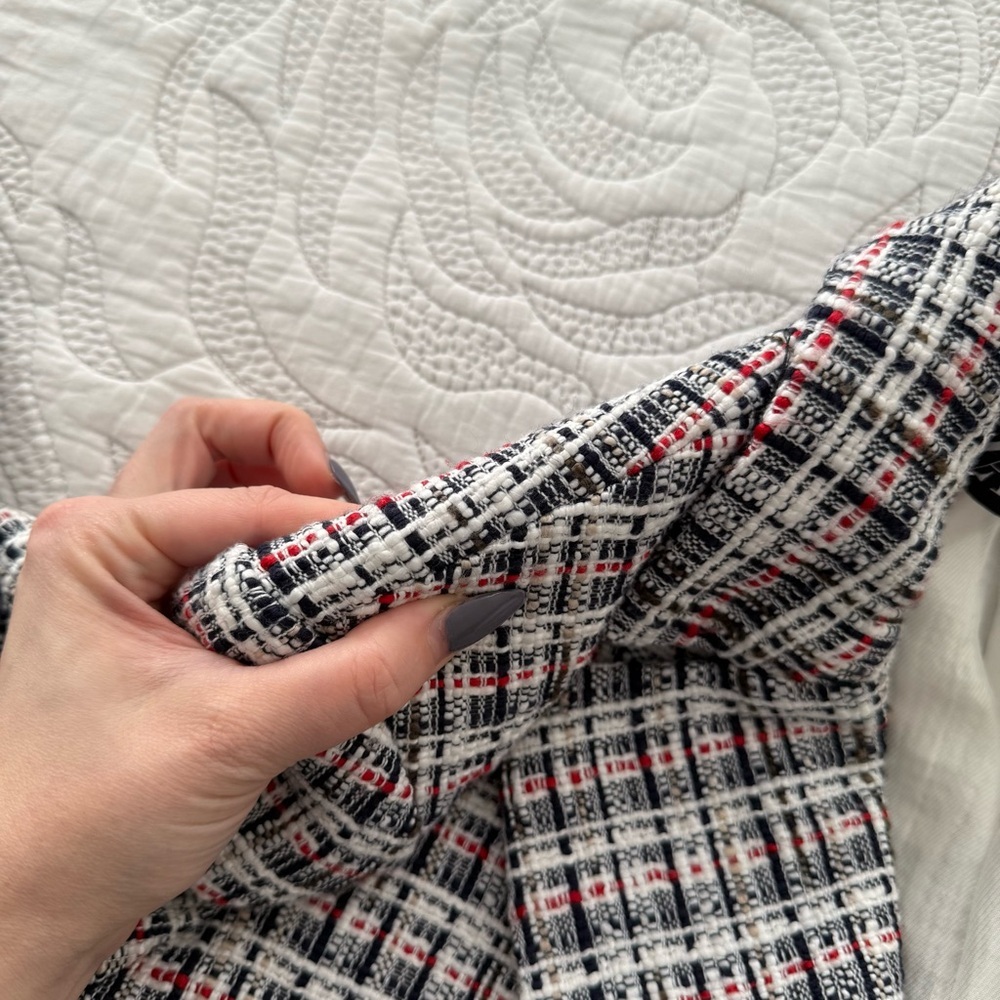 Zara - Textured Double Breasted Tweed Blazer - Blue/White/Red - Picture 6 of 16